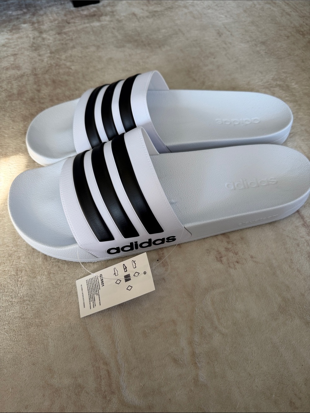adidas White Slide Sandals with Black Stripes